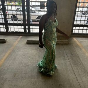 emerald green and blue dress